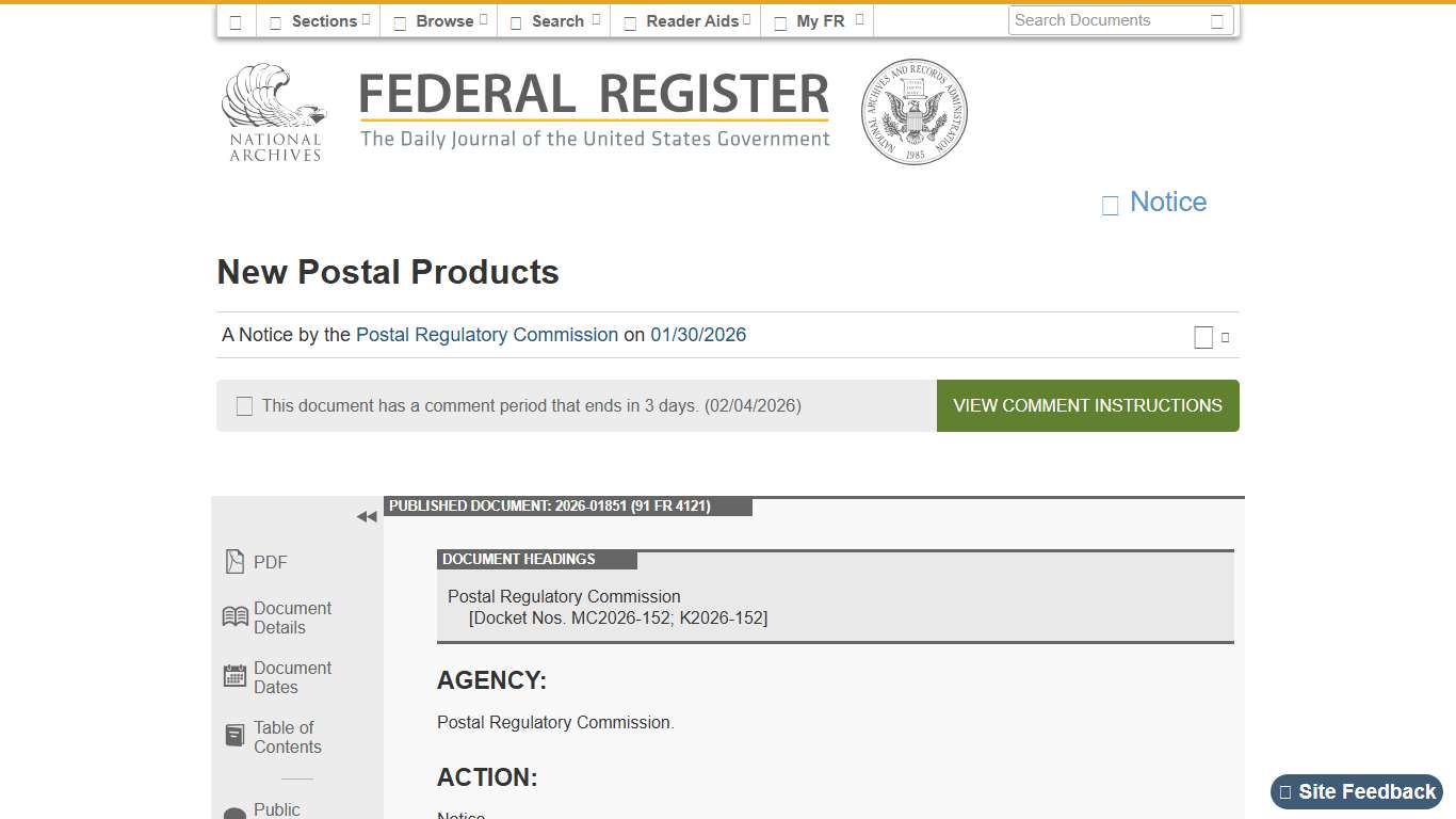 Federal Register :: New Postal Products