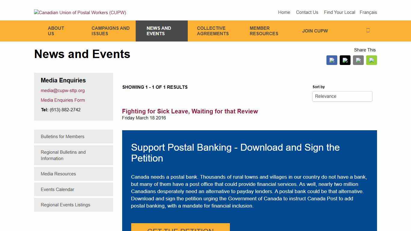 News and Events - Canadian Union of Postal Workers